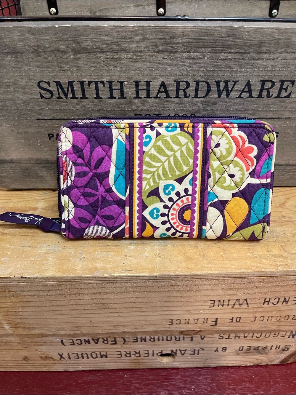 Vera Bradley Quilted Zip Around Accordion Wallet Purple Teal Floral Paisley 8